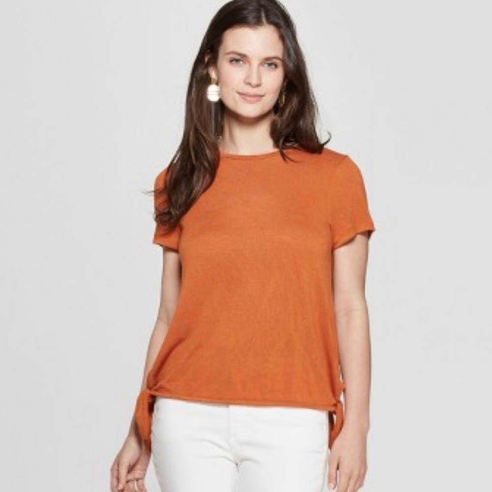 Universal Thread Orange Side Tie Casual Summer T-Shirt Size Small